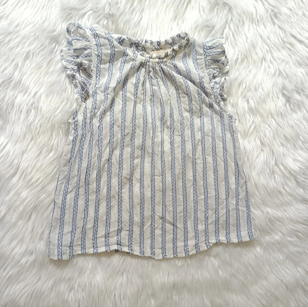 Anthropologie Isabella Sinclair Getaway Stripe Top Blouse Ruffle White Blue S